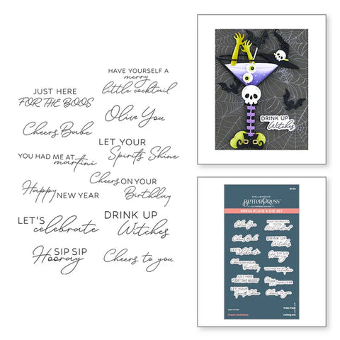 Cheers Sentiments Press Plate & Die Set from the Happy Hour Collection