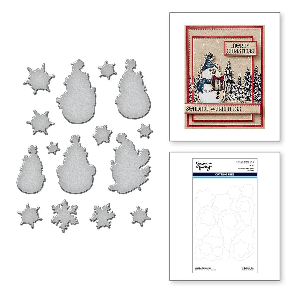 Sketched Snowmen Etched Dies for Coordinating Stamp Set by Simon Hurley