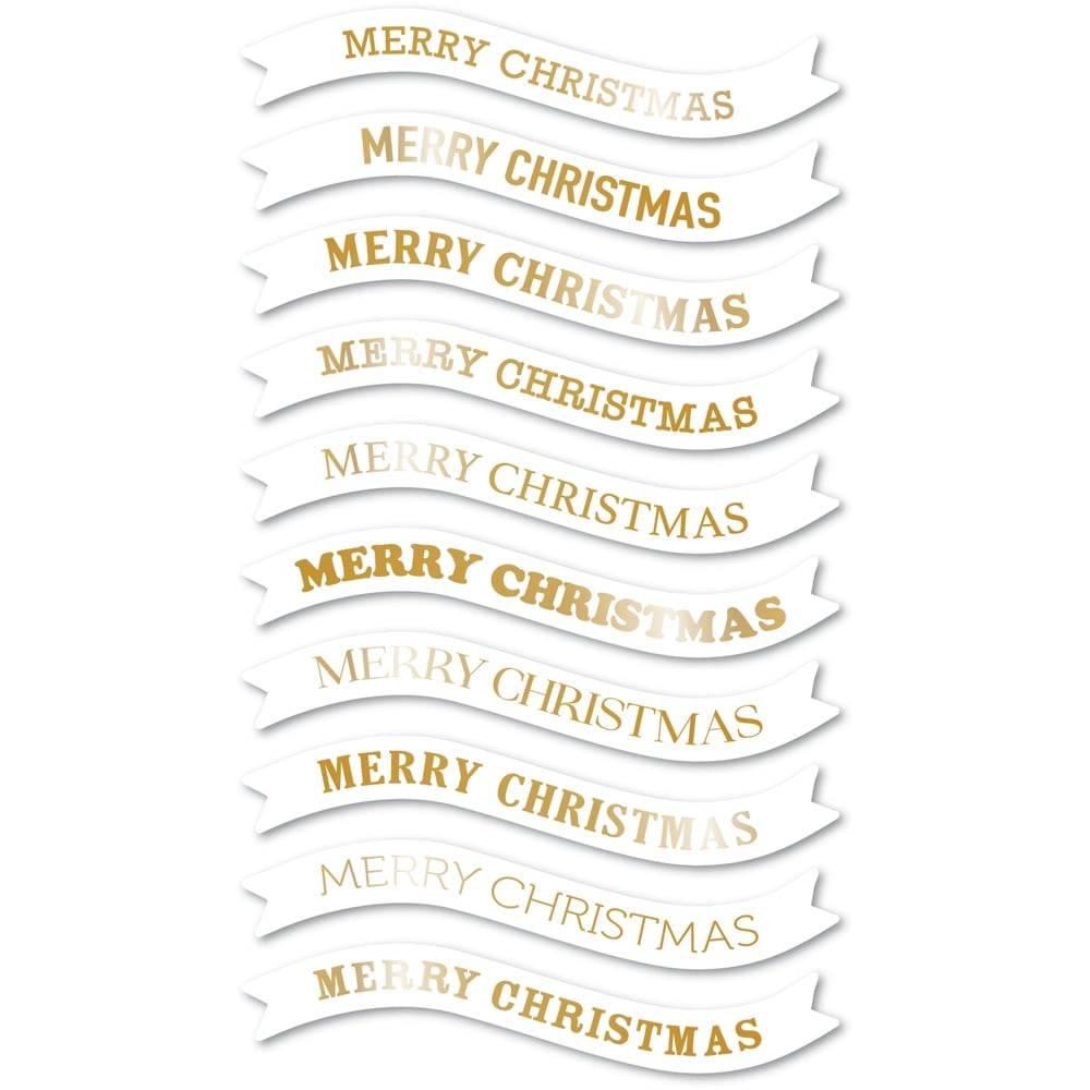 Merry Christmas Foil Banners White Tabs