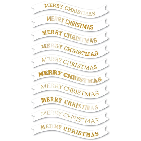 Merry Christmas Foil Banners White Tabs